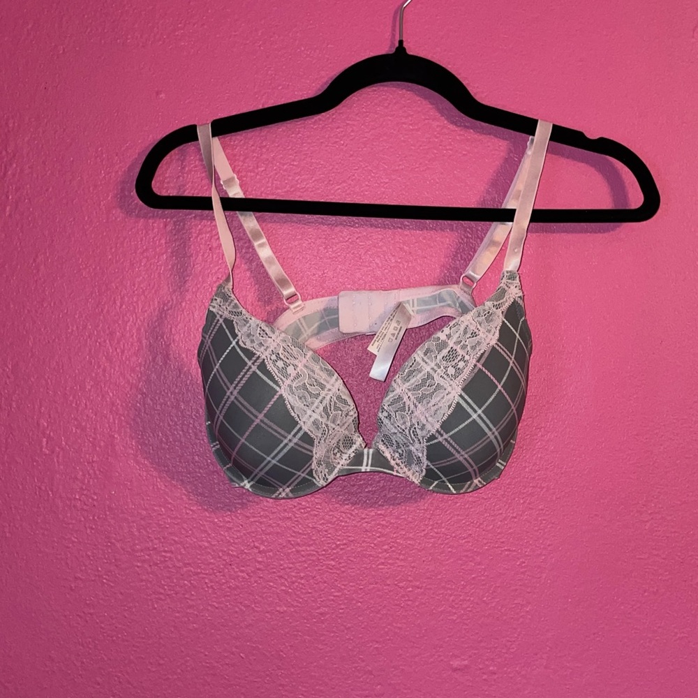Plaid Lace Trim Bra